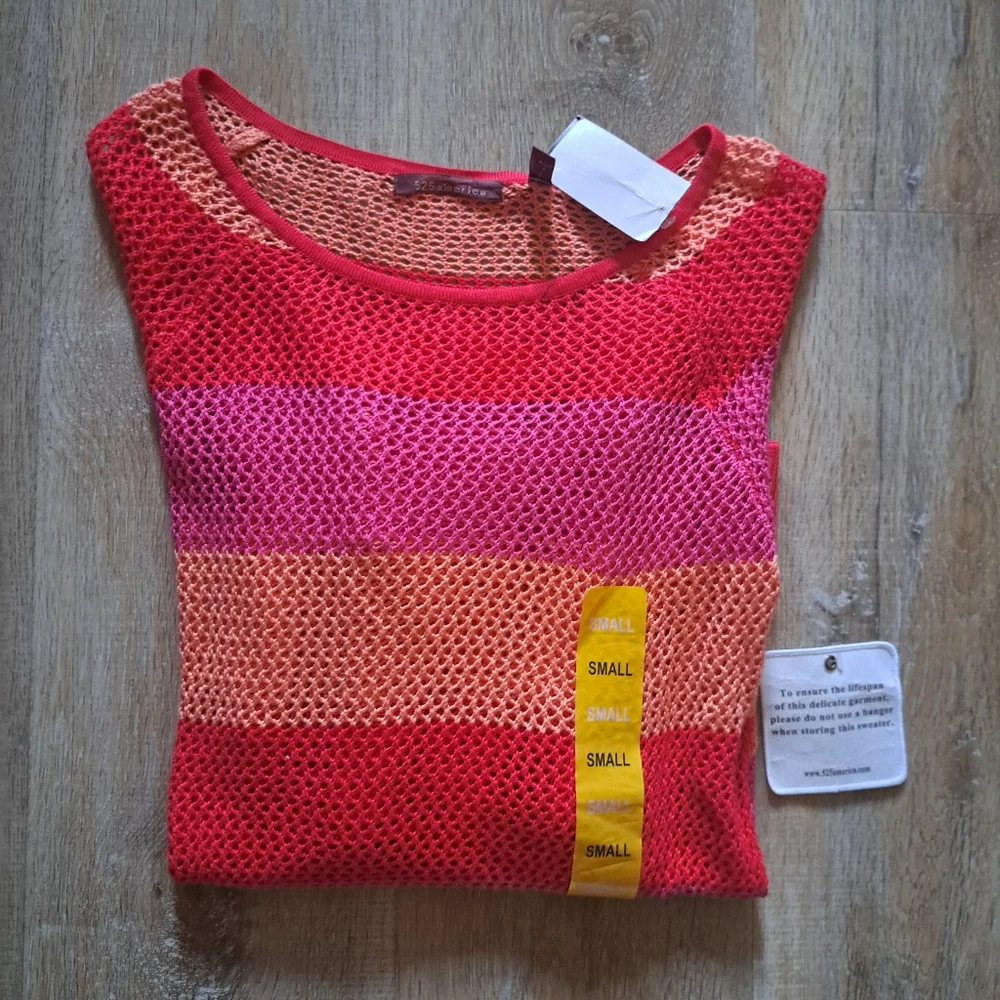 525america Tart Combo Mesh Long-sleeved Round Neck Multicolored Top Size Small